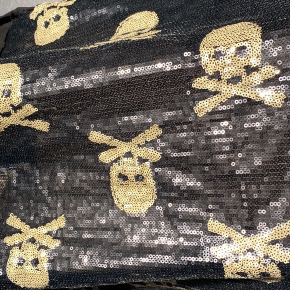 FASHION EXIT - vest tank: black sequins w gold sequin skulls, sheer rear - L - Picture 12 of 16